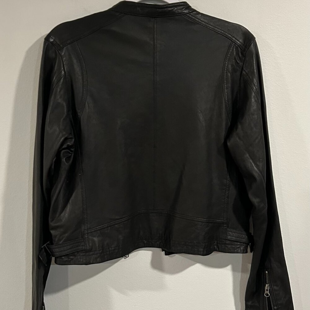 True Religion 100% Lamb Skin Black Moto Leather Jacket Women’s Size Large - Picture 4 of 8